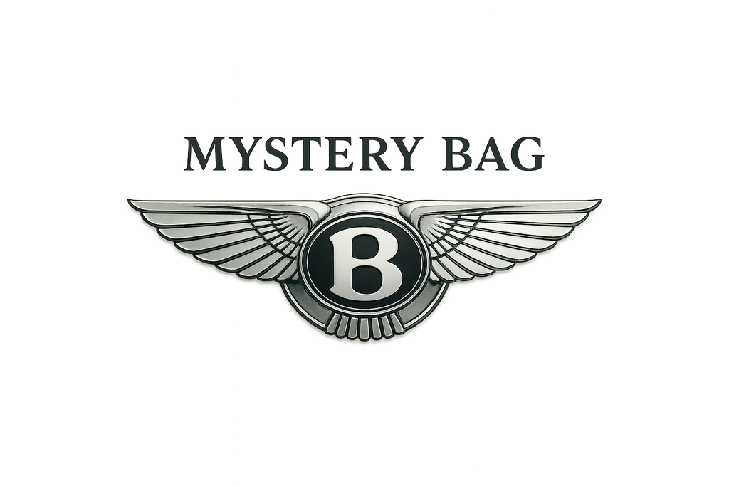 BENTLEY B CAR LOGO WITH "MYSTERY BAG" ABOVE IT. MAKE IT LOOK NICE AND PROFESSIONAL